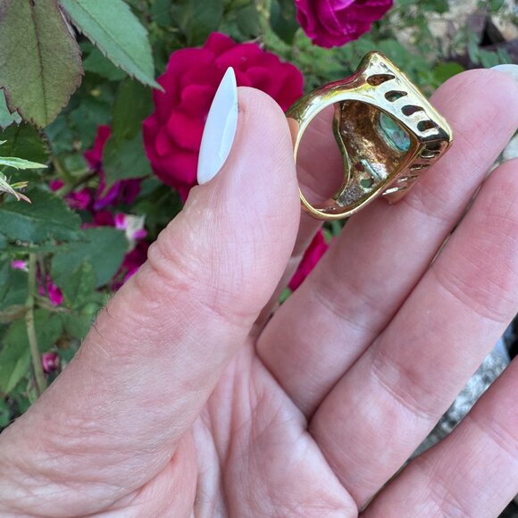 Ross-Simons 925 Sterling Silver Hammered Gold Tone Blue Ring Size 6.5 Vintage - Picture 4 of 14